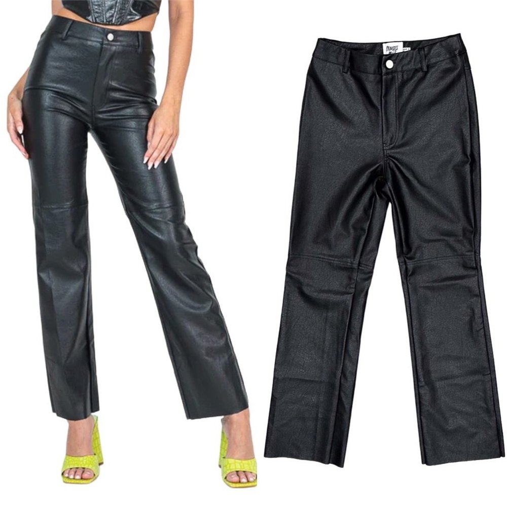 Princess Polly Macey High-Rise Straight Leg Vegan Faux Leather Pants in Black